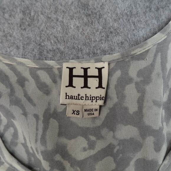 Haute Hippie Top Womens Extra Small Silk Popover Peasant Tunic Marbled Chiffon - Picture 2 of 9